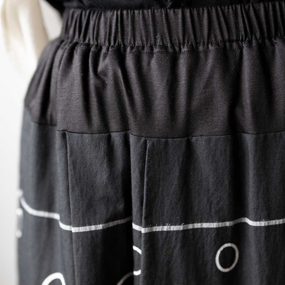 テンセルコットン 切替スカート サークル×チェック ゆったり 全3色 M〜L 日本製