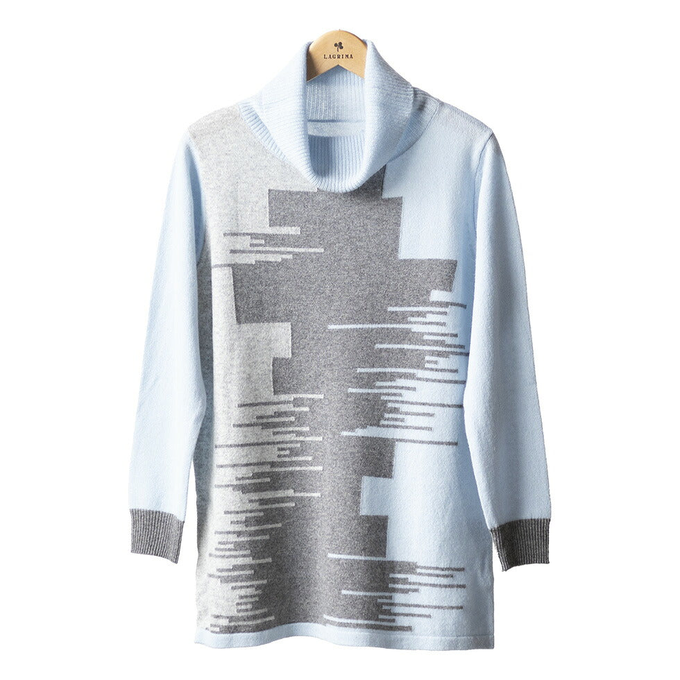 カシミヤ100% 色が切り替わるタートルネックチュニック 全5色 M〜L