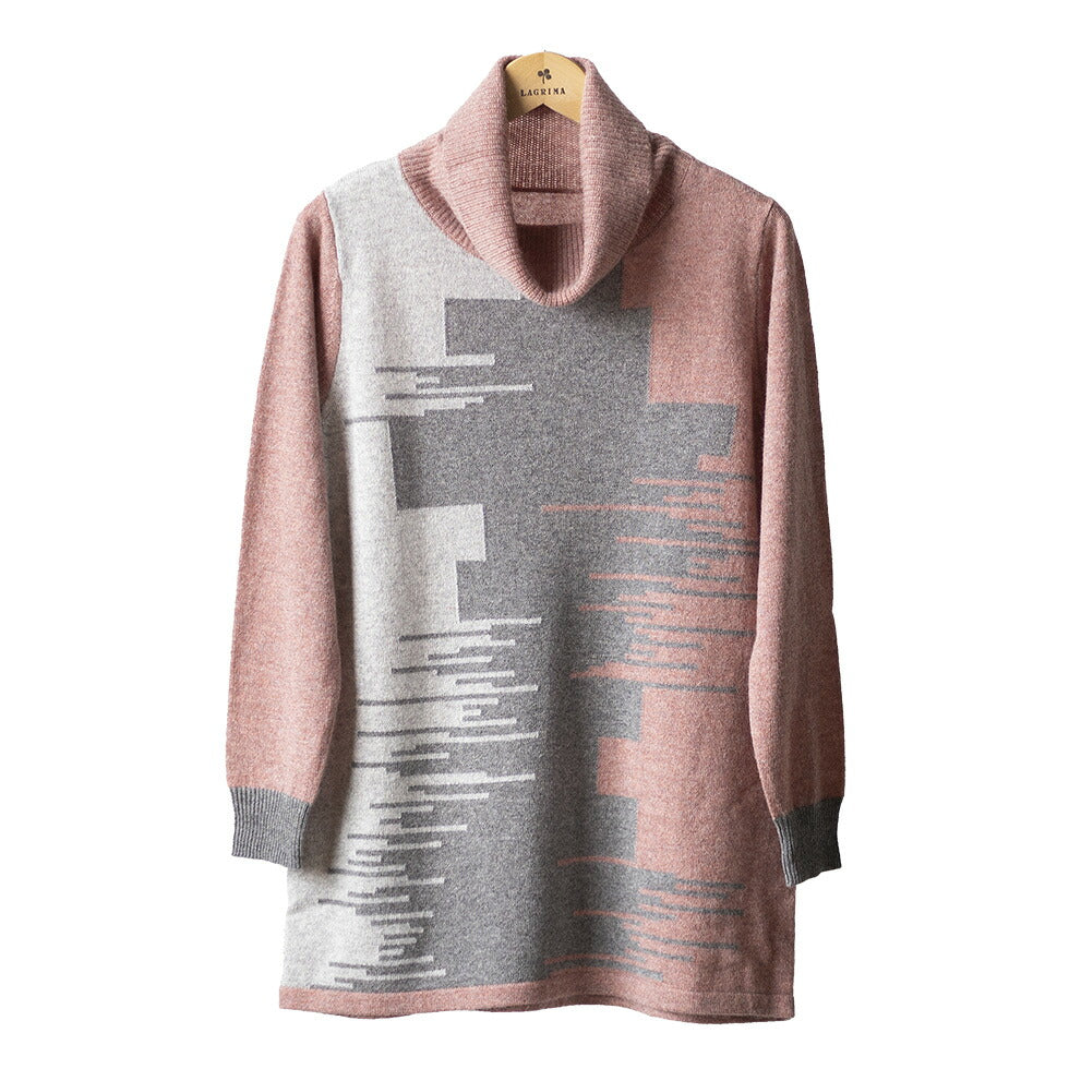 カシミヤ100% 色が切り替わるタートルネックチュニック 全5色 M〜L