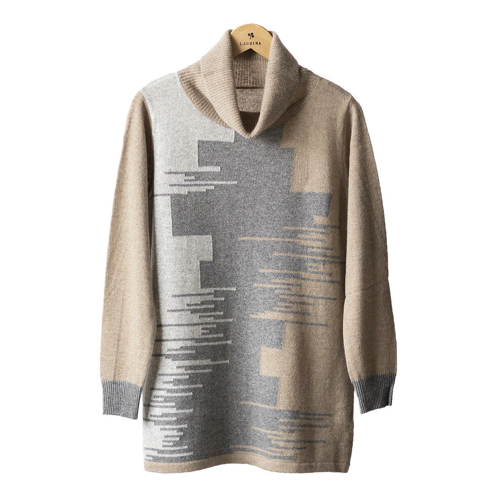 カシミヤ100% 色が切り替わるタートルネックチュニック 全5色 M〜L