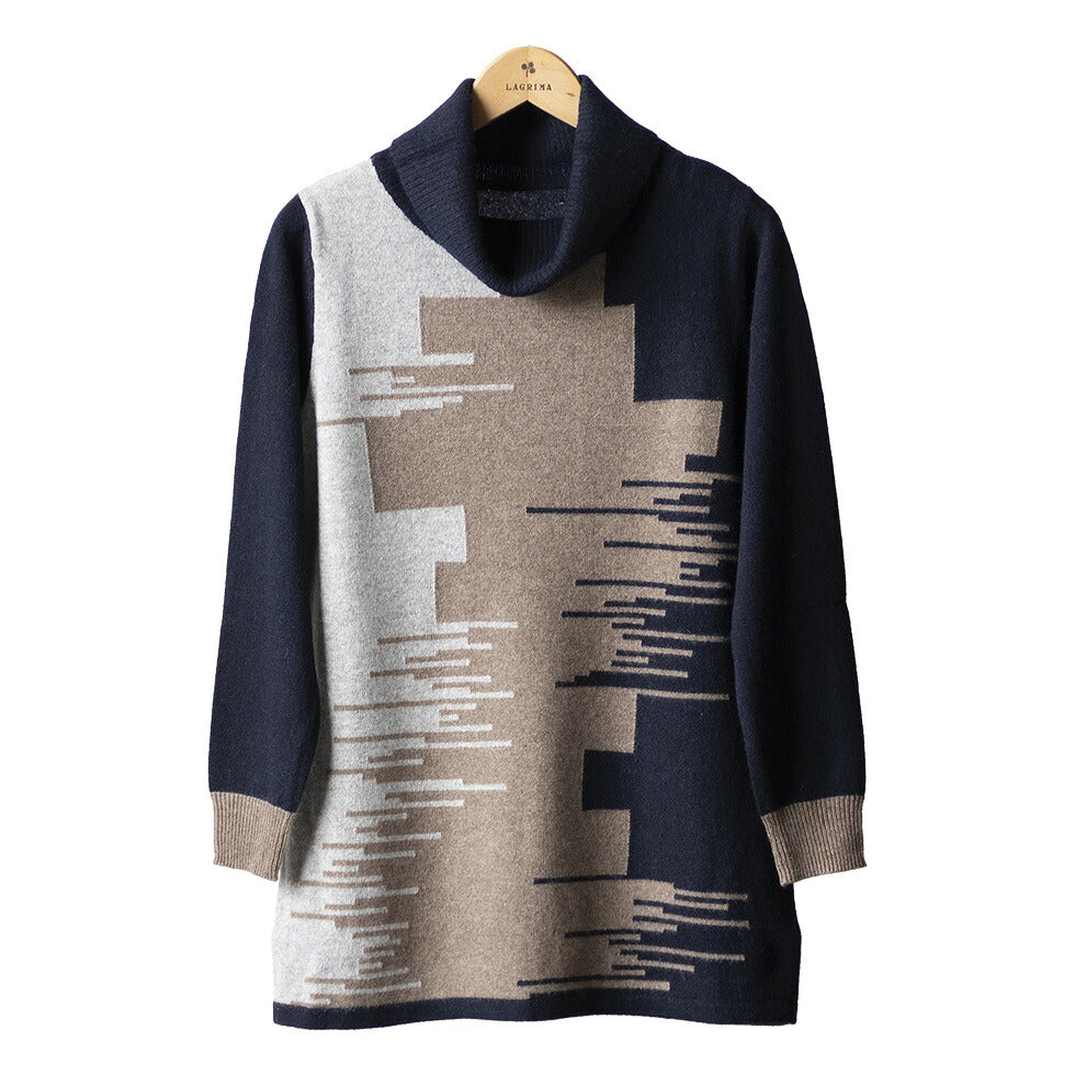カシミヤ100% 色が切り替わるタートルネックチュニック 全5色 M〜L