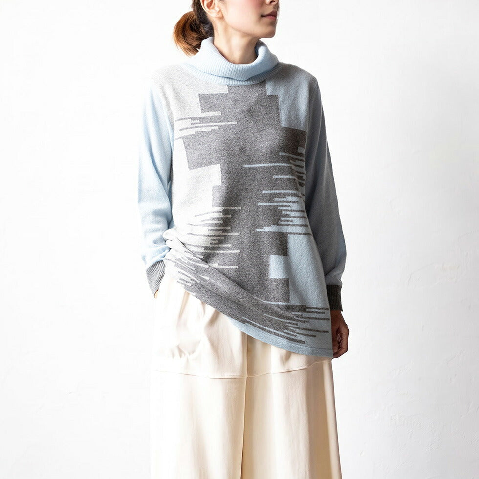 カシミヤ100% 色が切り替わるタートルネックチュニック 全5色 M〜L