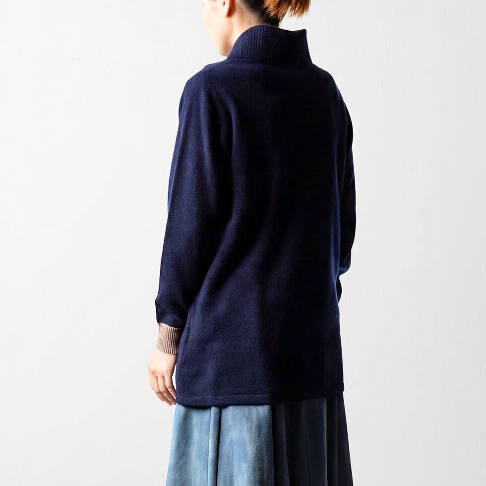 カシミヤ100% 色が切り替わるタートルネックチュニック 全5色 M〜L