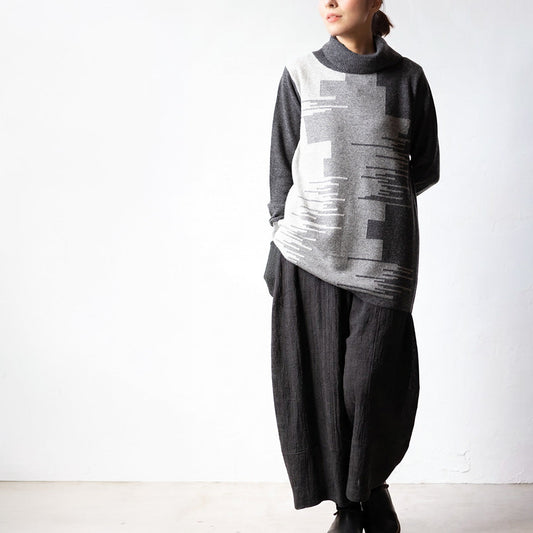 カシミヤ100% 色が切り替わるタートルネックチュニック 全5色 M〜L