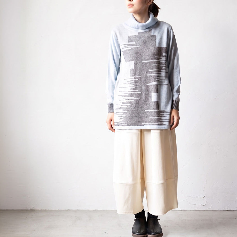 カシミヤ100% 色が切り替わるタートルネックチュニック 全5色 M〜L