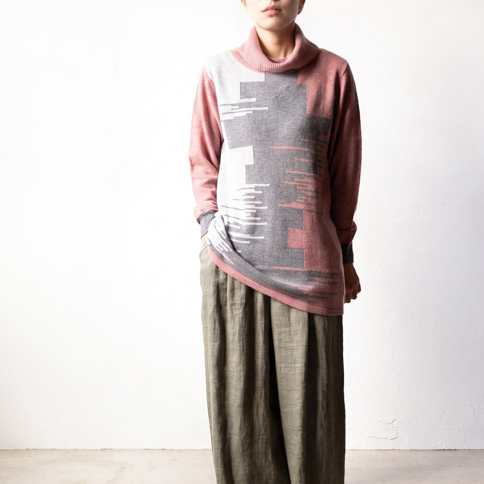 カシミヤ100% 色が切り替わるタートルネックチュニック 全5色 M〜L