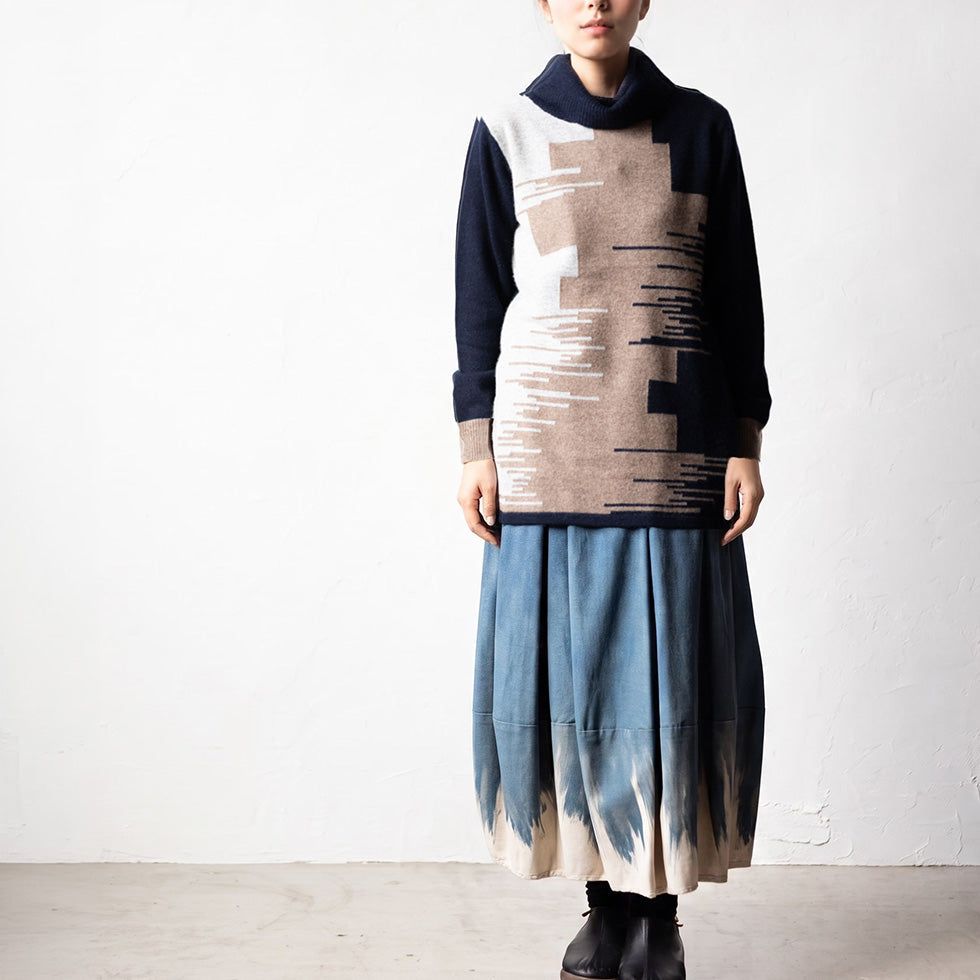 カシミヤ100% 色が切り替わるタートルネックチュニック 全5色 M〜L