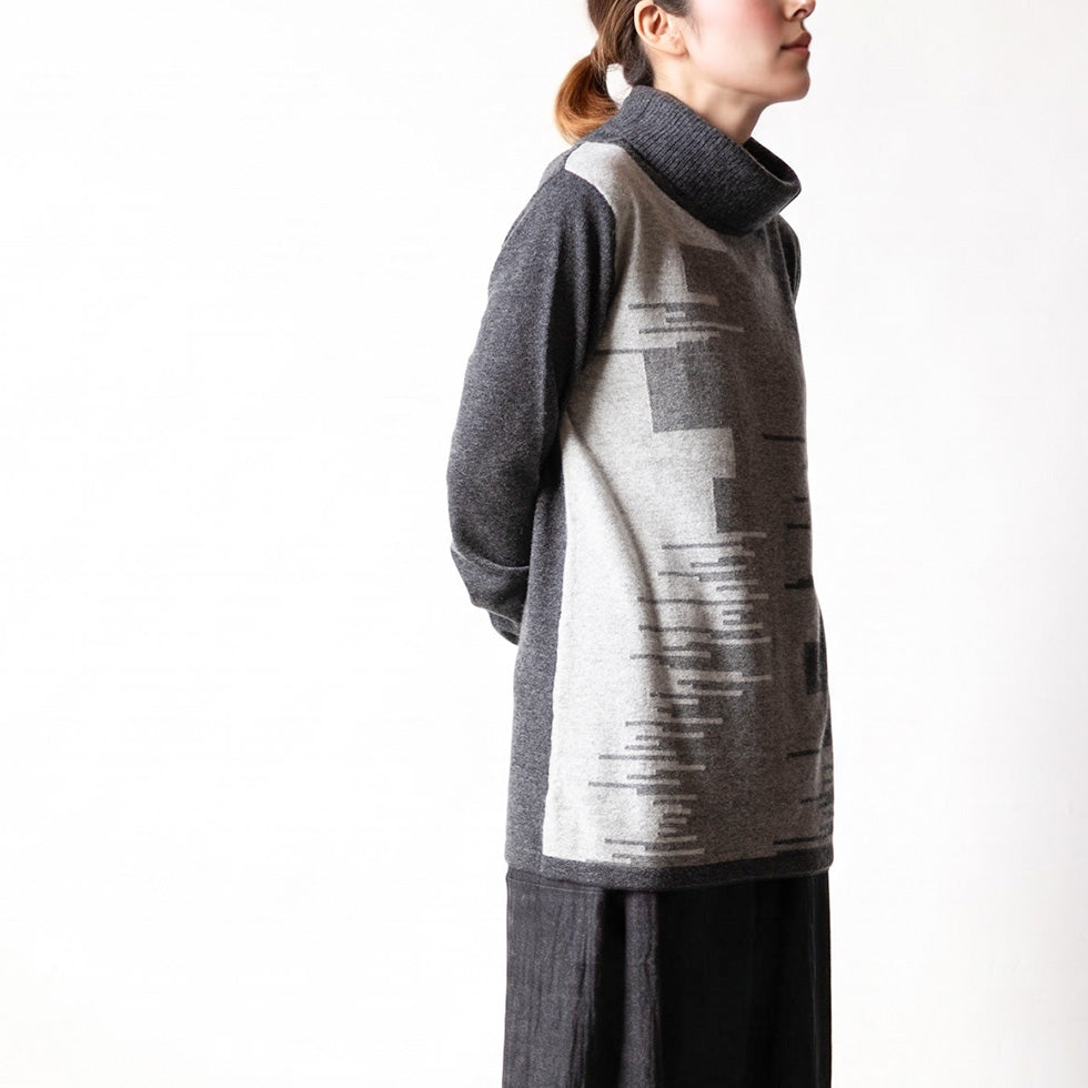 カシミヤ100% 色が切り替わるタートルネックチュニック 全5色 M〜L